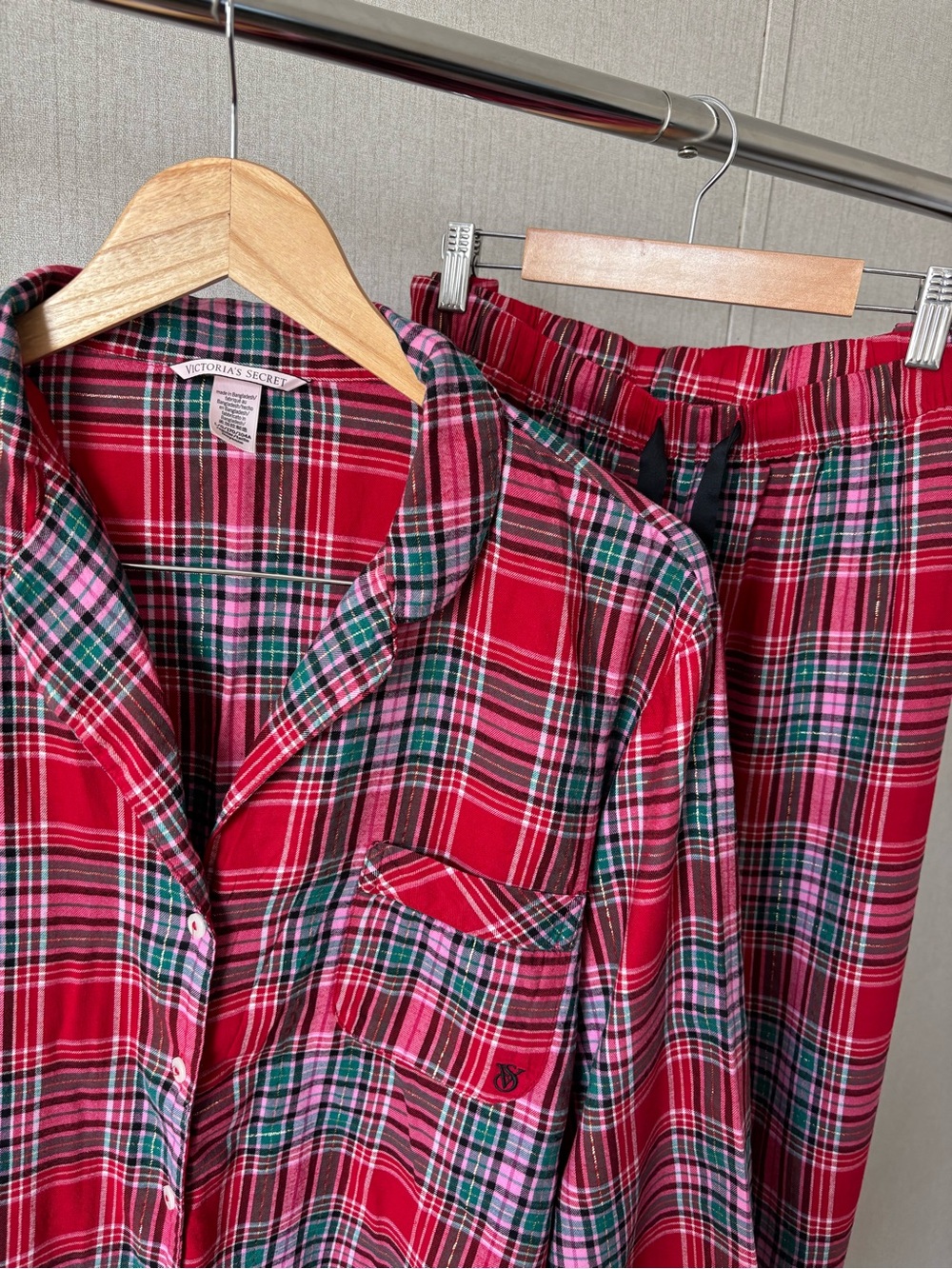 Victoria's Secret Red Plaid Pajama Top and Jogger Pants